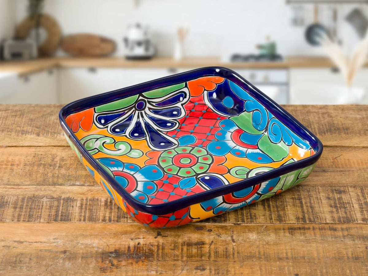 Cobalt Hand Painted Ceramic Baking Dish Casserole Dish Serving Platter Tray Floral Dish Oven Safe Microwave Safe Brownie Pan K602