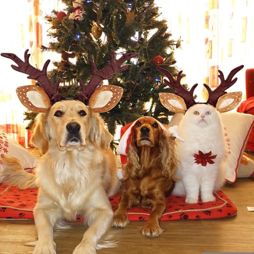 Dog Cat Christmas Reindeer Antlers Headband Adjustable Pet Costume V630038
