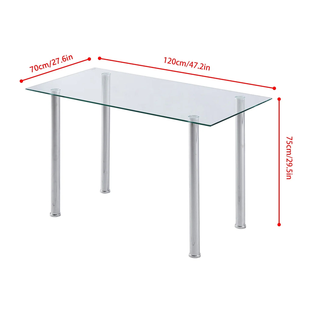 5 Piece Glass Top Dining Table Set with 4 White PU Leather Chairs J5392