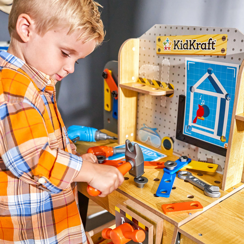Wooden Play Workbench with 40+ Accessories and Working Drill Z3256