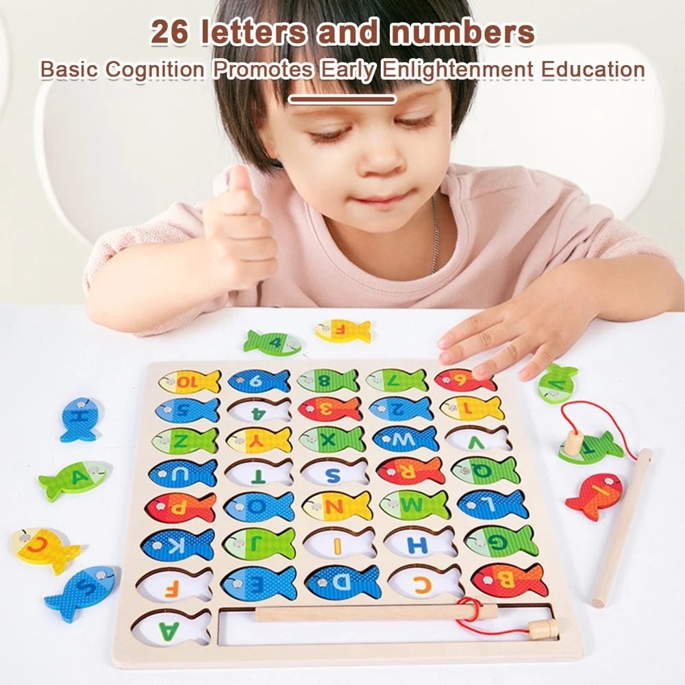 Magnetic Fishing Game for Kids 39 Pcs Wooden with 2 Magnetic Rods R591