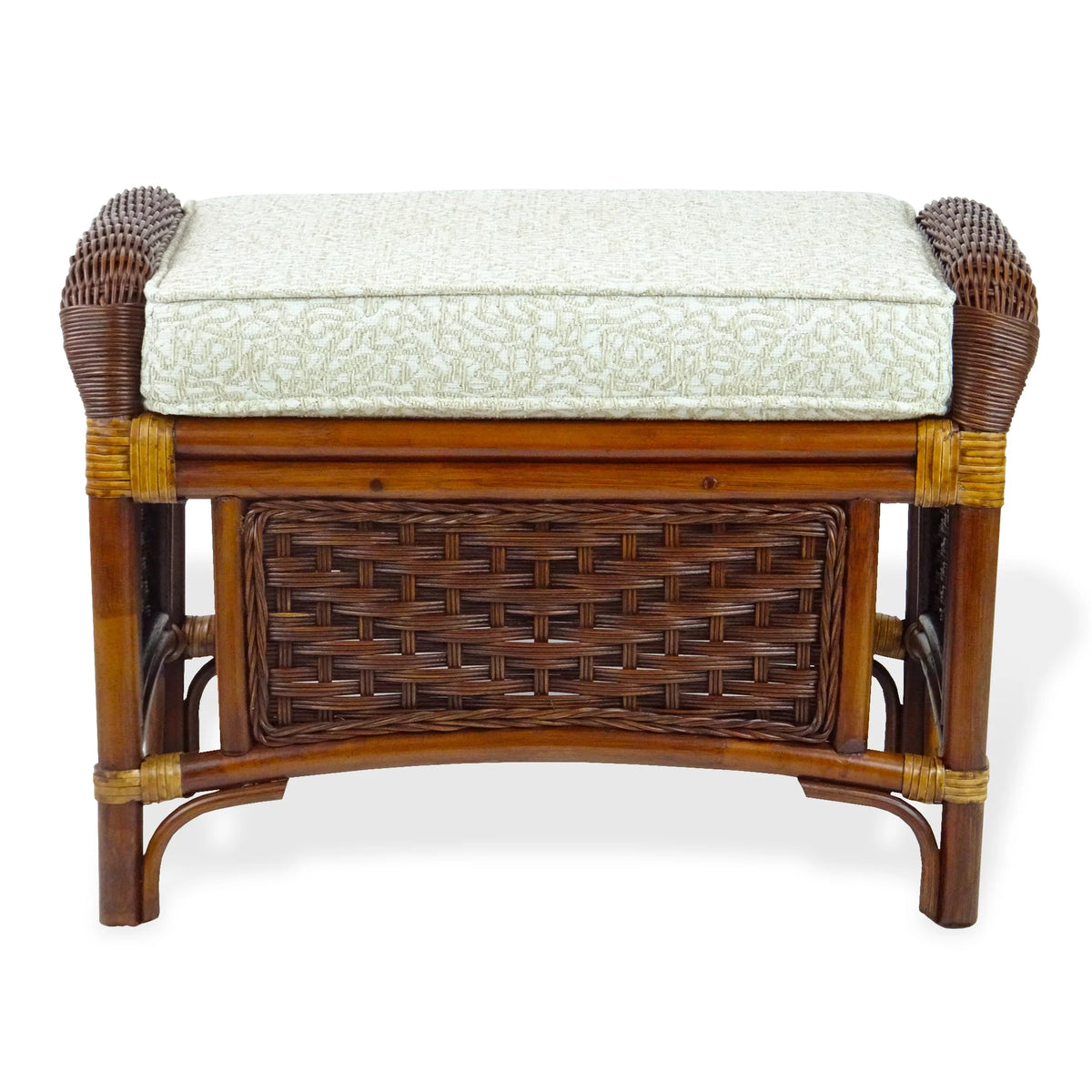 Dark Walnut Natural Rattan Wicker Armchair with Ottoman and Cushion H3501