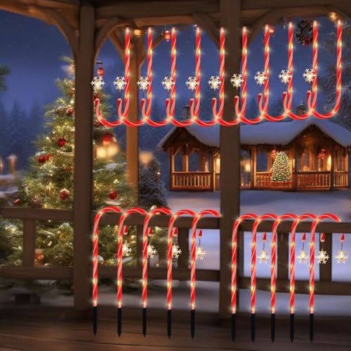 10 Pack Solar Christmas Candy Cane Lights D3064
