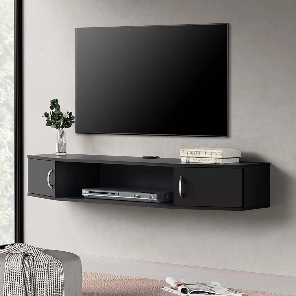 Black Walnut Floating TV Stand with Doors W2058