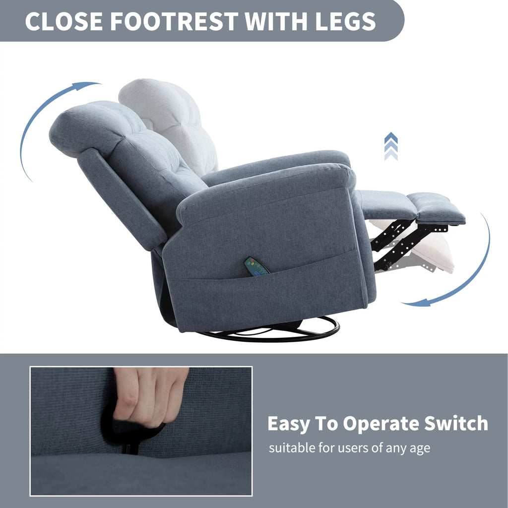 Upholstered Swivel Rocker Recliner Chair with Massage P29167