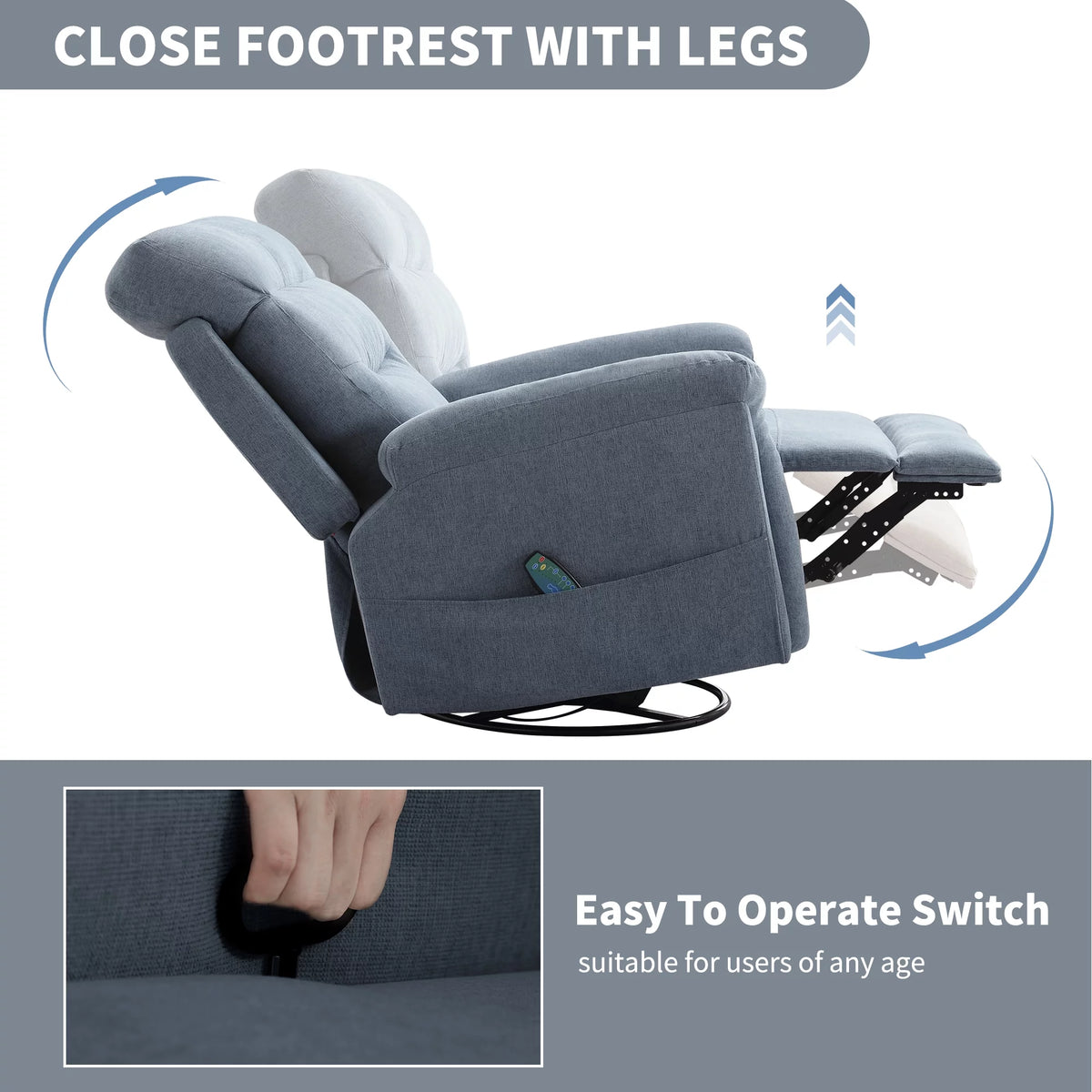Upholstered Swivel Rocker Recliner Chair with Massage P29167