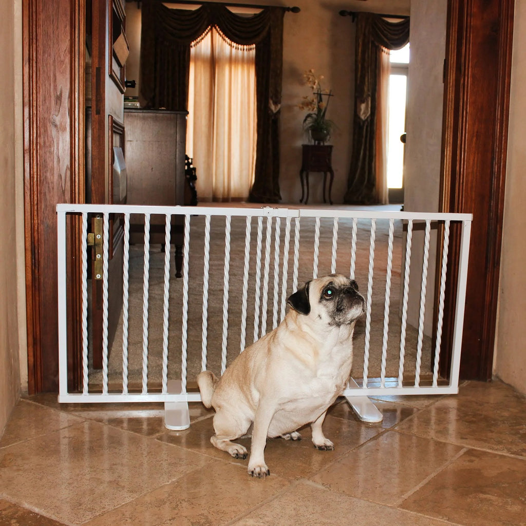 White Wrought Iron Freestanding Pet Gate A536248