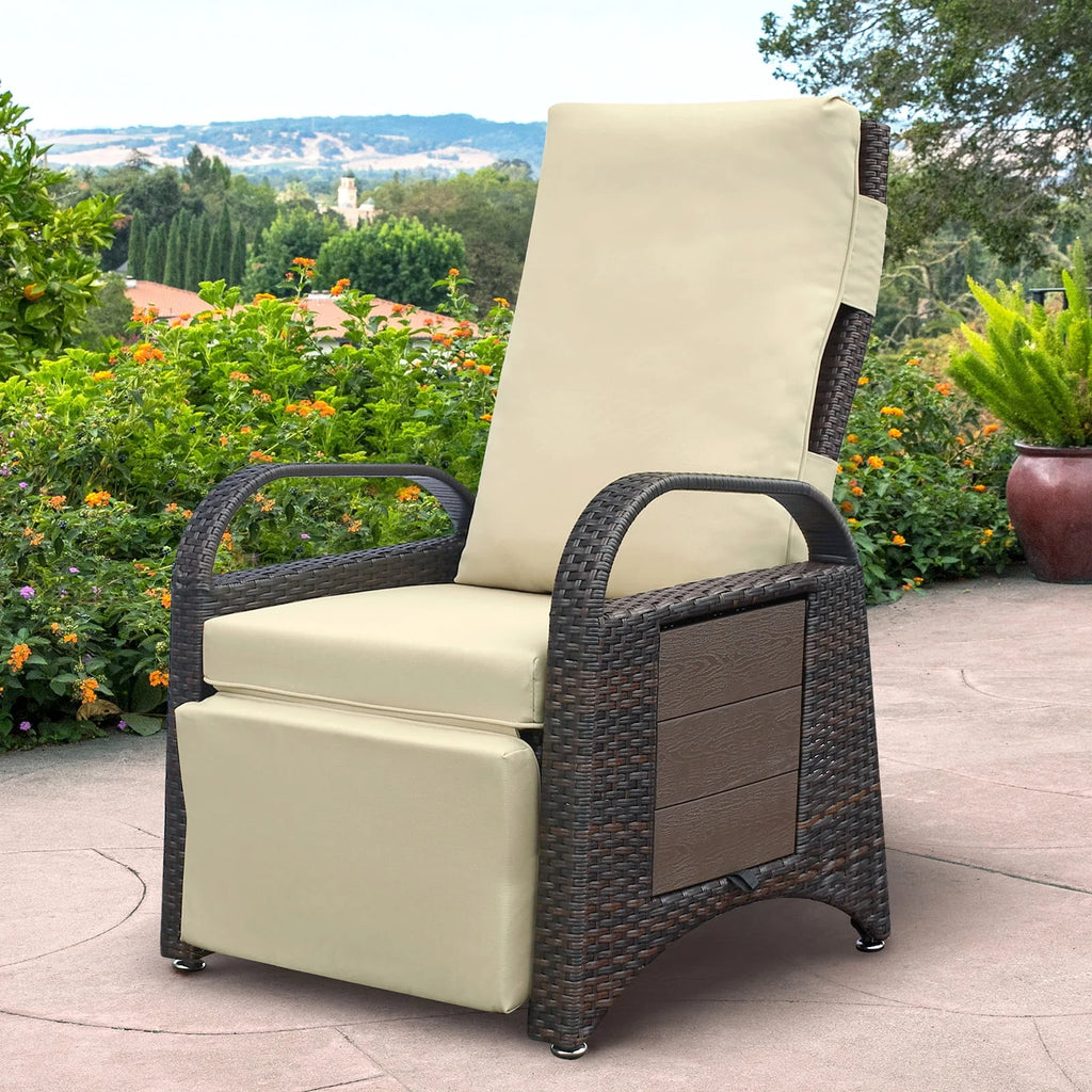 Navy Blue Wicker Reclining Lounge Chair with Cushion F2221