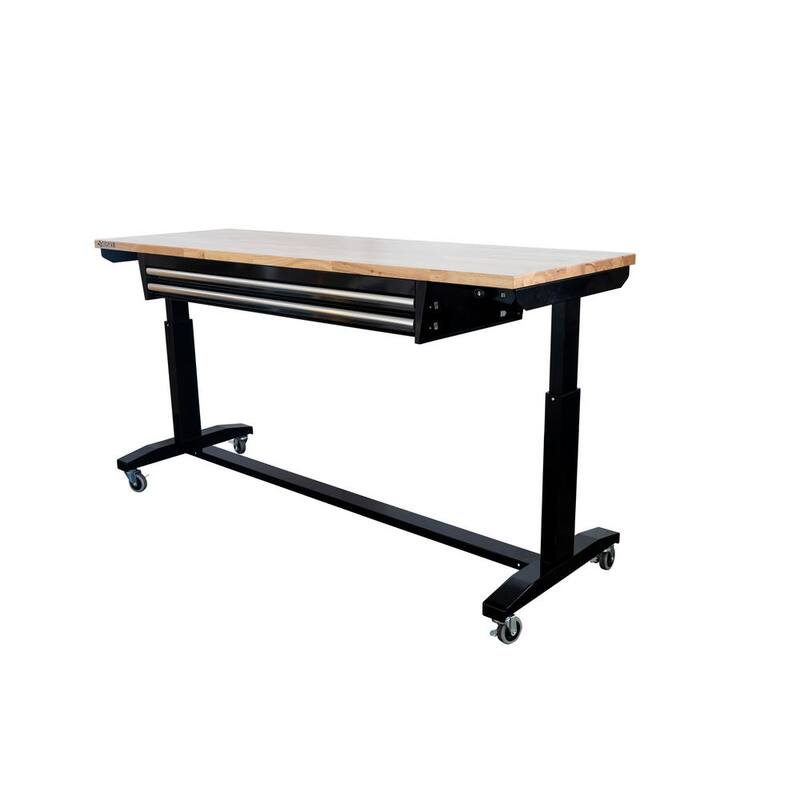Adjustable Height Workbench Table with 2 Drawers in Black S410257