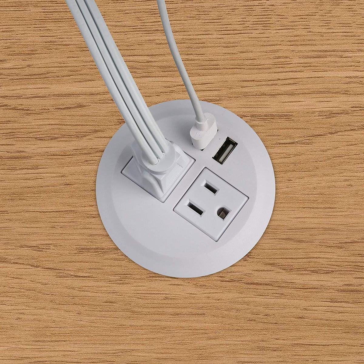 White Power Grommet with 2 AC Outlets 2 USB Ports R66652
