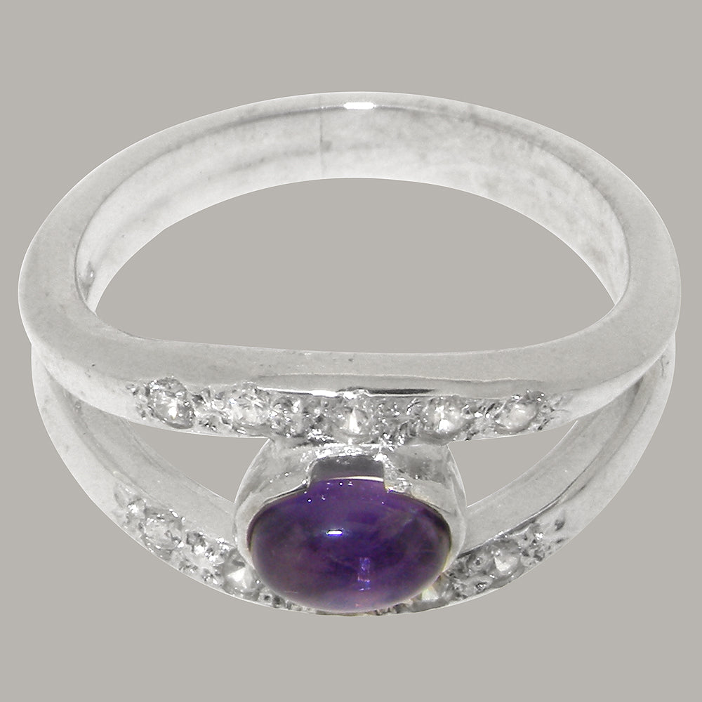 14k White Gold Natural Amethyst & Diamond Band Ring E9045