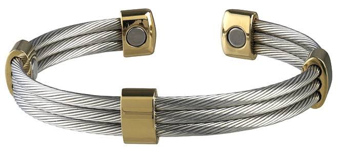 Trio Cable Stainless/Gold Magnetic Bracelet, Extra Large I429
