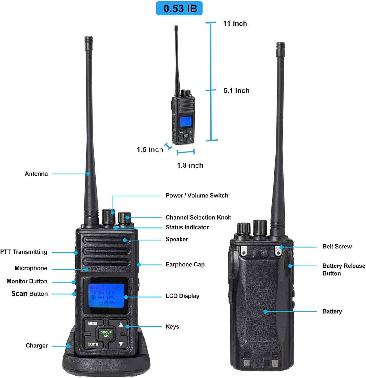6 Packs UHF Two Way Radios Walkie Talkies with Earpieces T50999