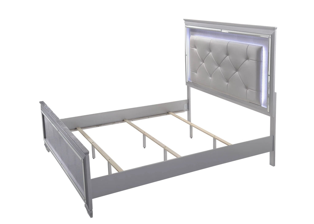 King Size 6pc Upholstered Bed Dresser Mirror Nightstand Chest R20206
