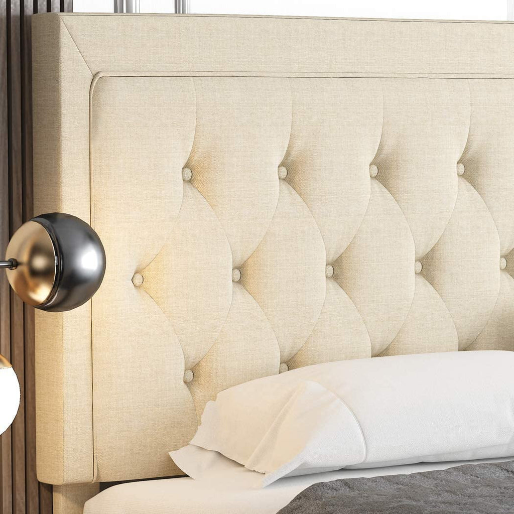 Queen Size Beige Upholstered Platform Bed Frame N4979