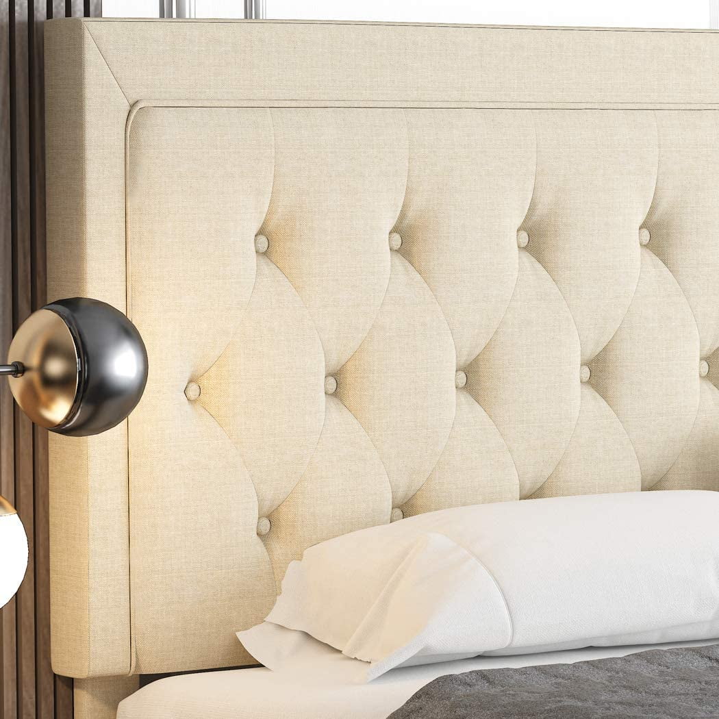 Queen Size Beige Upholstered Platform Bed Frame N4979