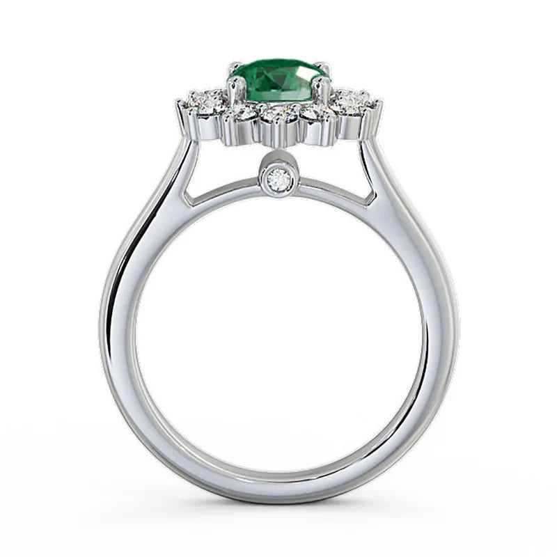 14K White Gold Floral Halo Diamond Engagement Ring I715668