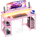 48 inch White Gaming Desk with LED Lights and Power Outlets V45140