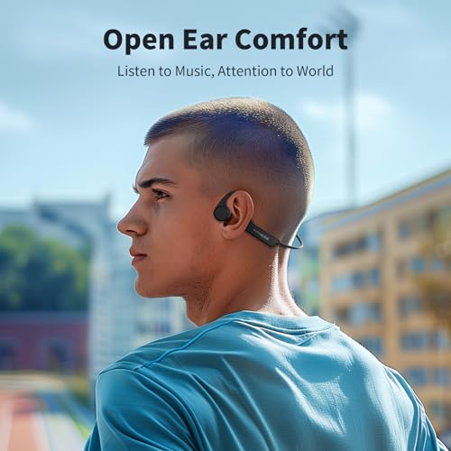 Bone Conduction Open Ear Bluetooth Headphones with Mic, IPX6 Waterproof, Black A249