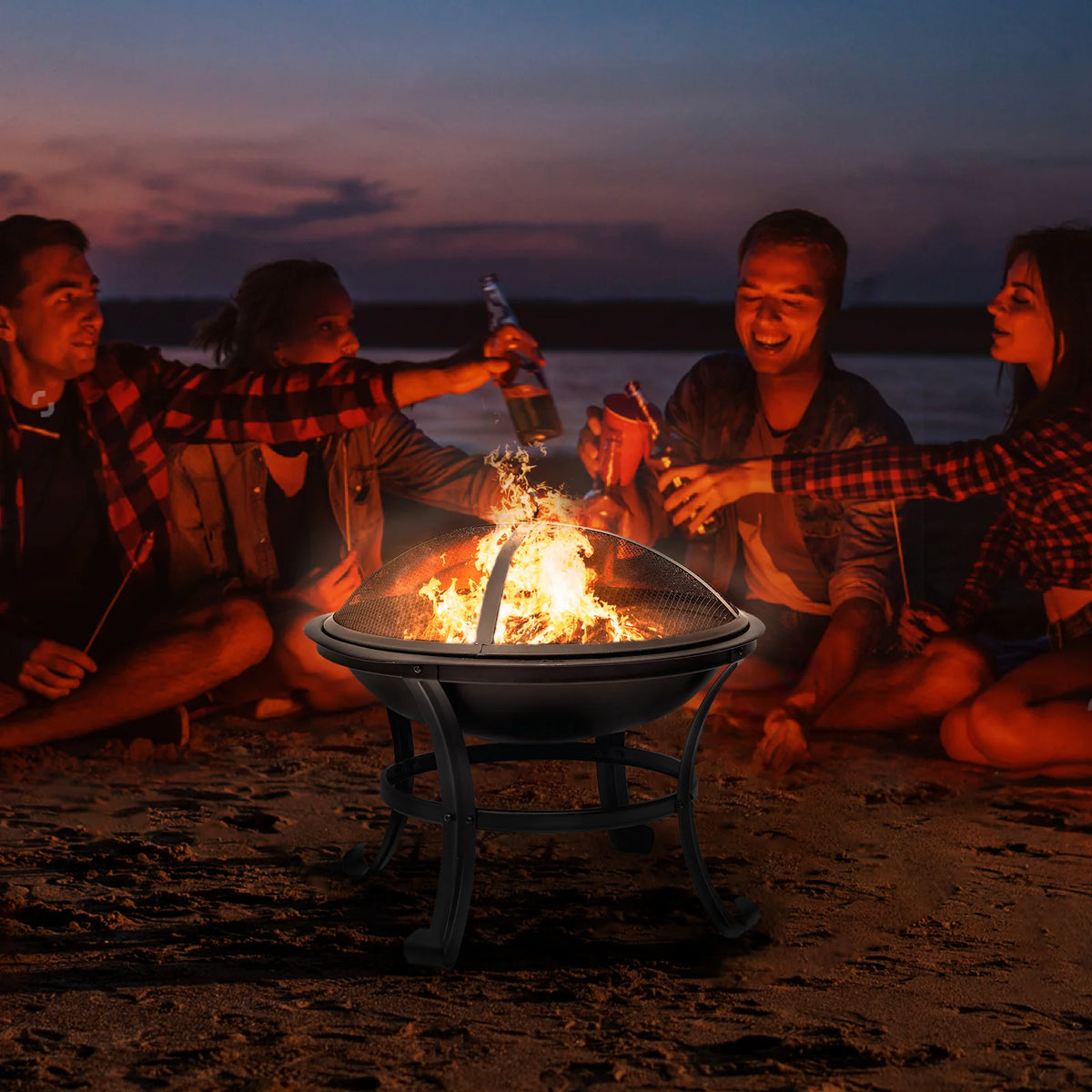 22 inch Portable Wood Burning Fire Pit with Spark Screen R404