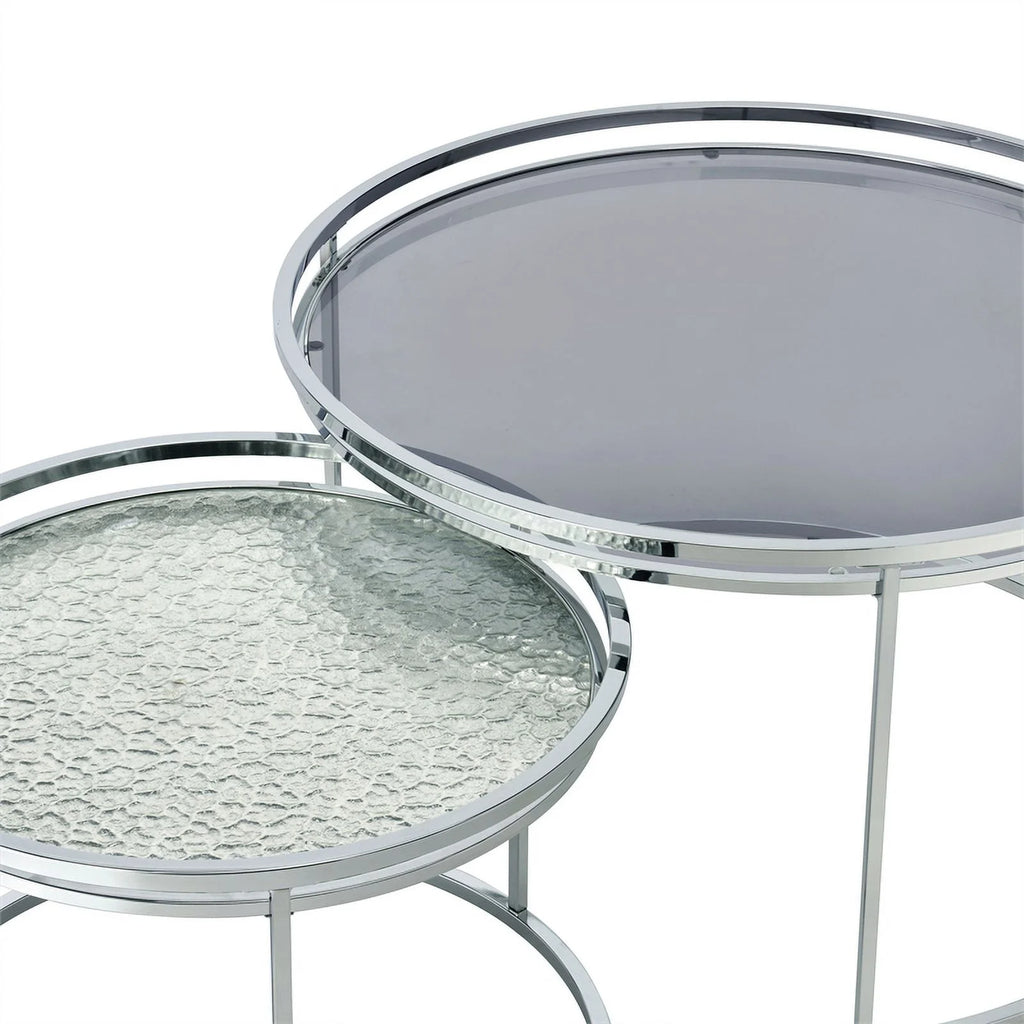 Gray Metal Glass Top 2-Piece Nesting Tables Set H5150