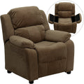 Brown Padded Kids Recliner with Flip-Up Storage Arms U9831