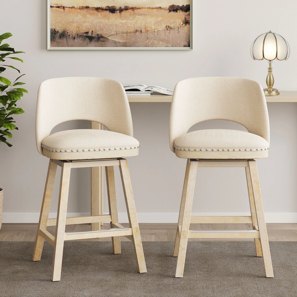 Swivel Counter Stool with Rubber Wood L2233