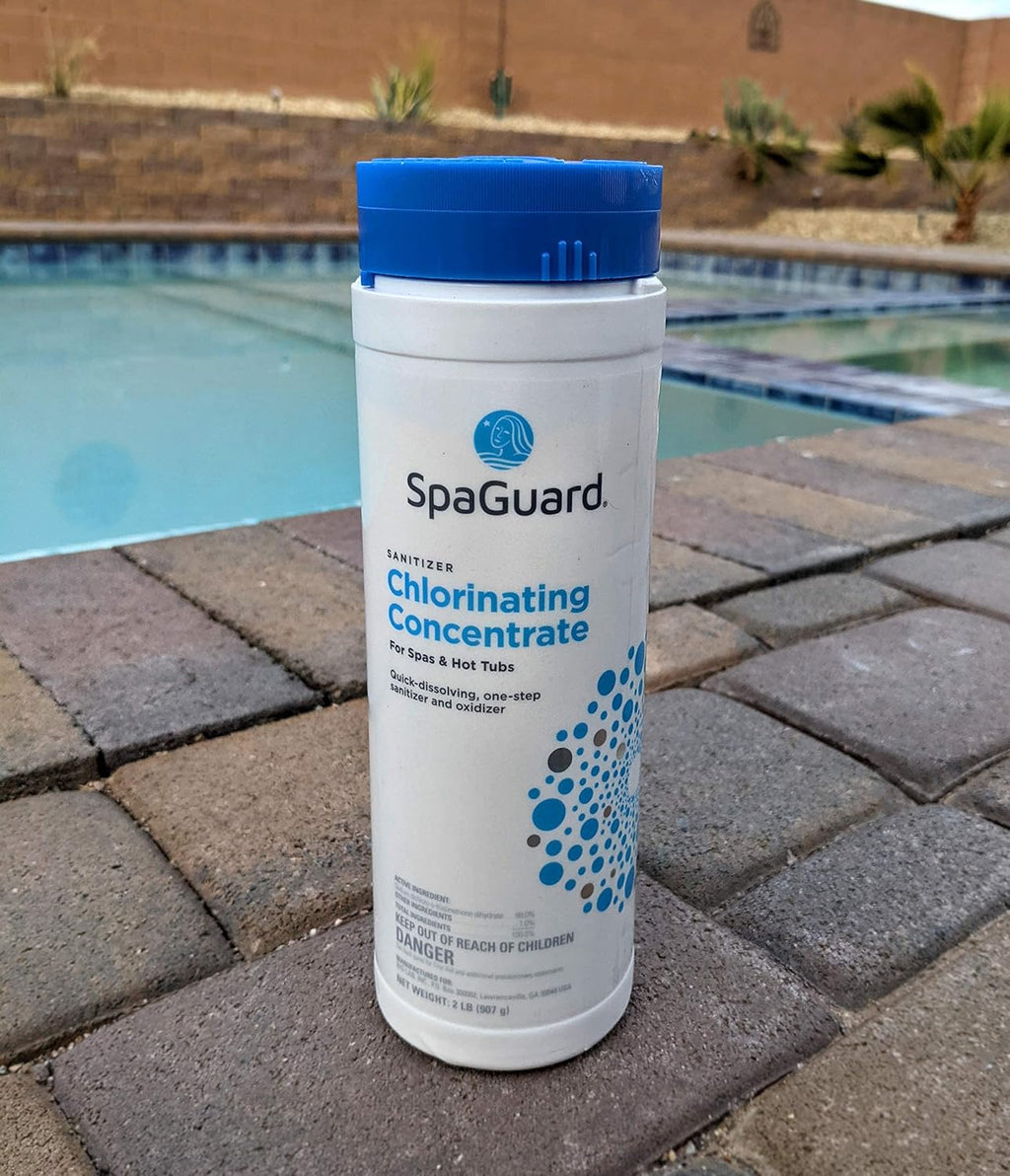 Hot Tub Chemical Bundle with Chlorine, Shock, Stain and Scale Control, Test Strips, Scum Absorber P7867