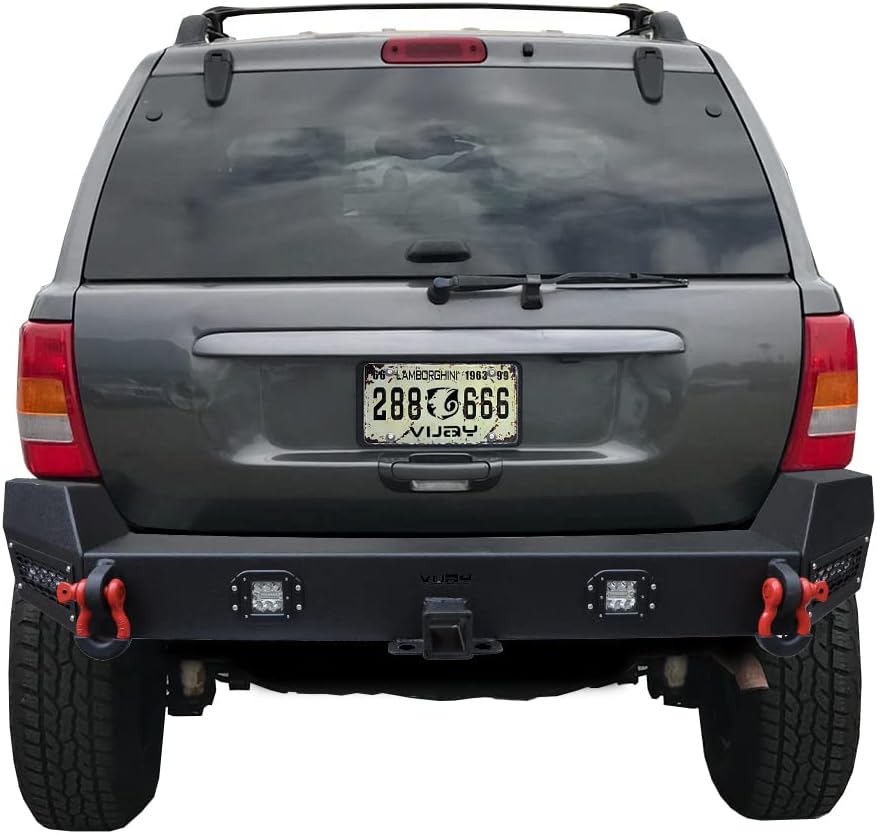 Textured Black Steel Rear Bumper with Spare Tire Rack and 2'' Hitch Receiver V388