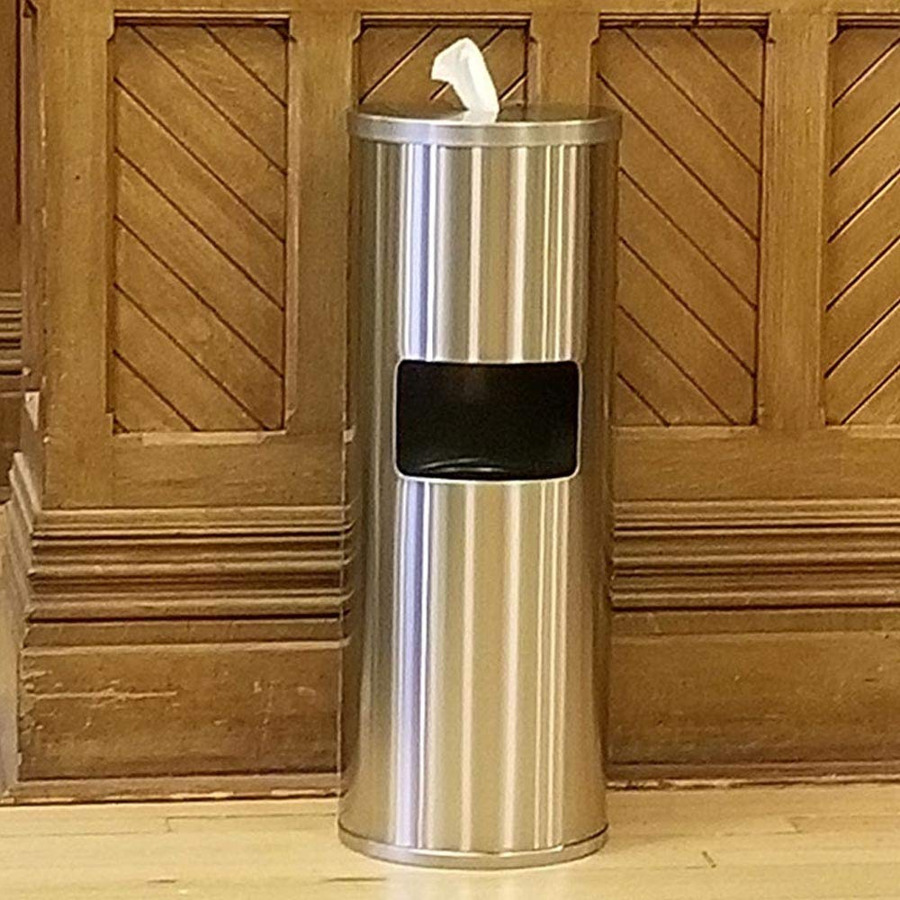 Stainless Steel Floor Stand Wipe Dispenser with Built-in Trash Can T661