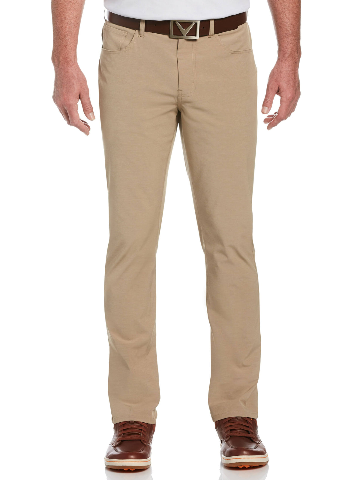 Khaki Heather Beige Cotton Polyester Elastane 5-Pocket Pant Q4378