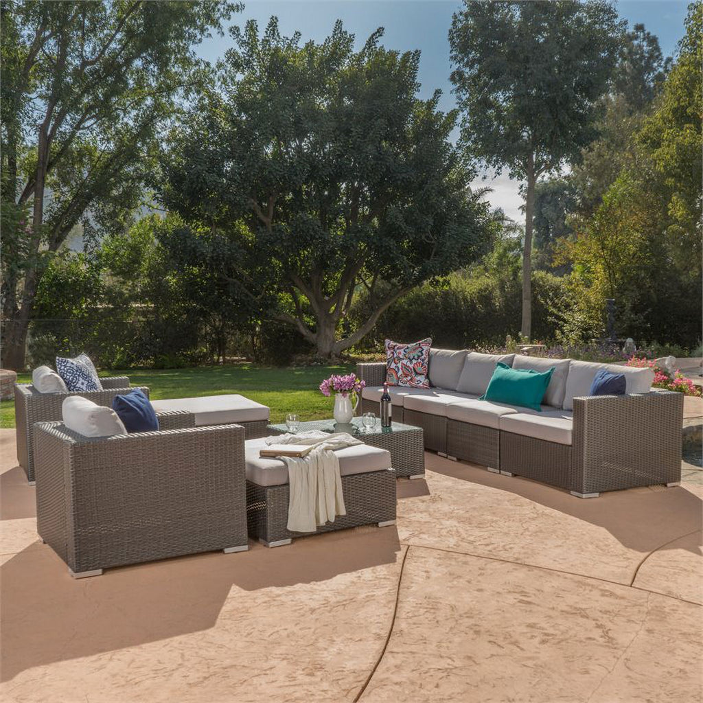 Grey Wicker Sectional with Aluminum Frame X8338