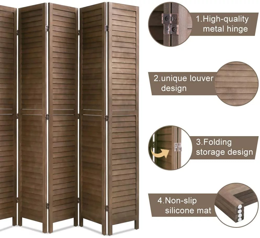 Wood 6 Panel Room Divider Privacy Screen H54805