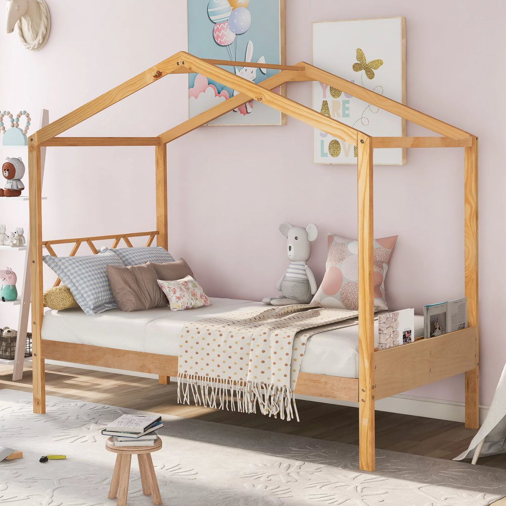 Twin Size Wood House Bed with Storage Space F59831