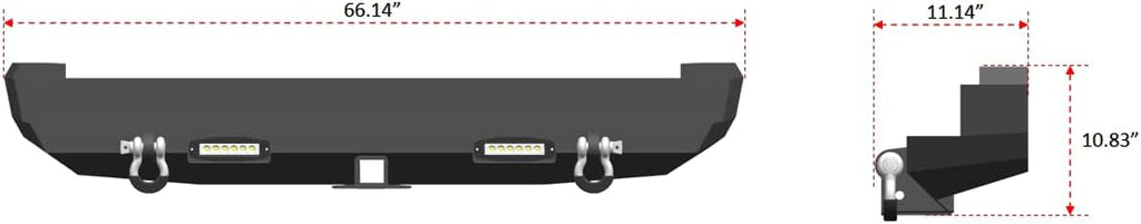 Textured Black Steel Rear Bumper with Spare Tire Rack and 2'' Hitch Receiver V388