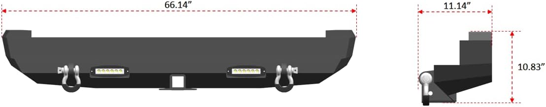 Textured Black Steel Rear Bumper with Spare Tire Rack and 2'' Hitch Receiver V388