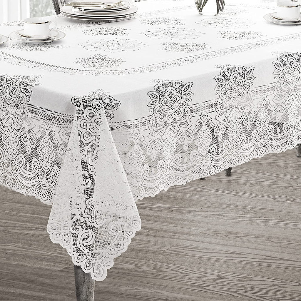 White Polyester Lace Tablecloth 52 x 70 Inch L96538