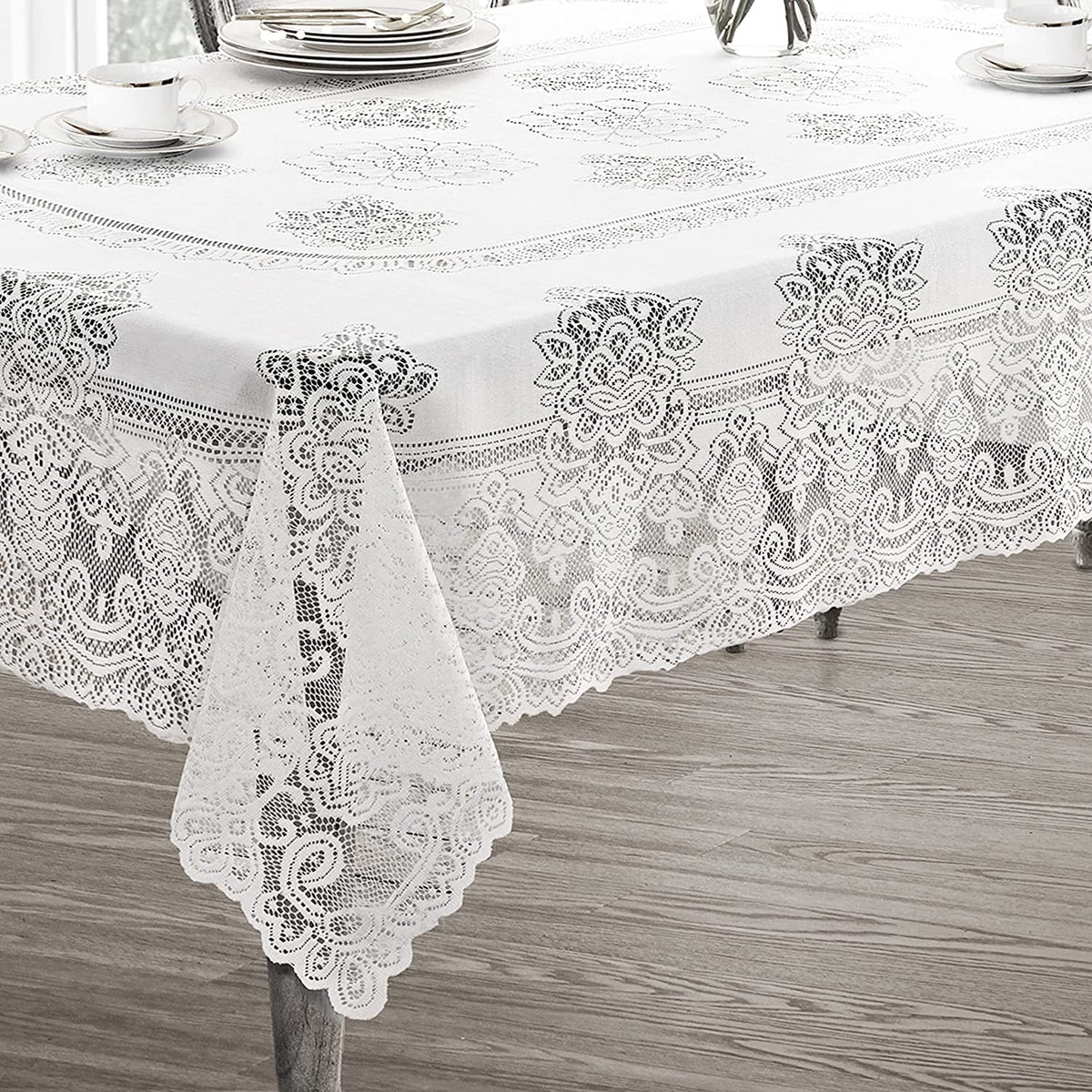 White Polyester Lace Tablecloth 52 x 70 Inch L96538