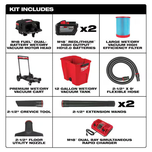 12 Gal. Cordless Wet/Dry Shop Vac Kit with Swiveling Palm Brush Tool Q57224