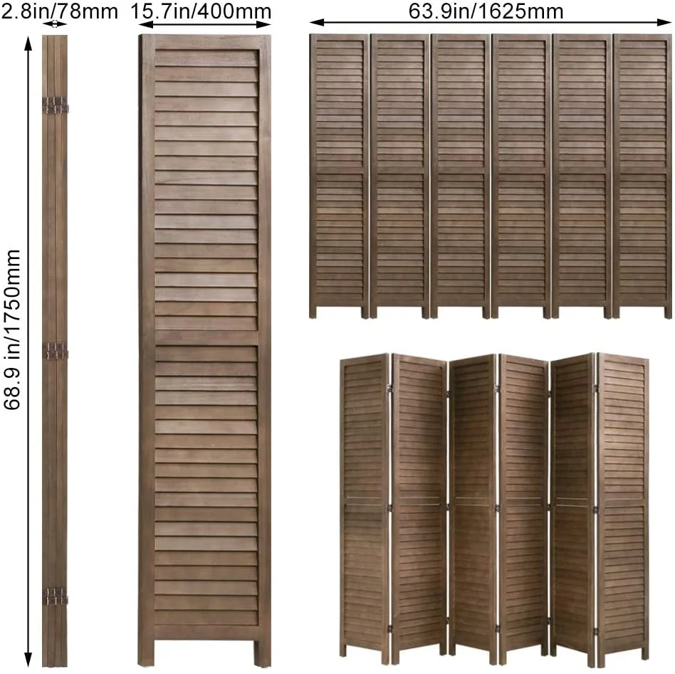 Wood 6 Panel Room Divider Privacy Screen H54805