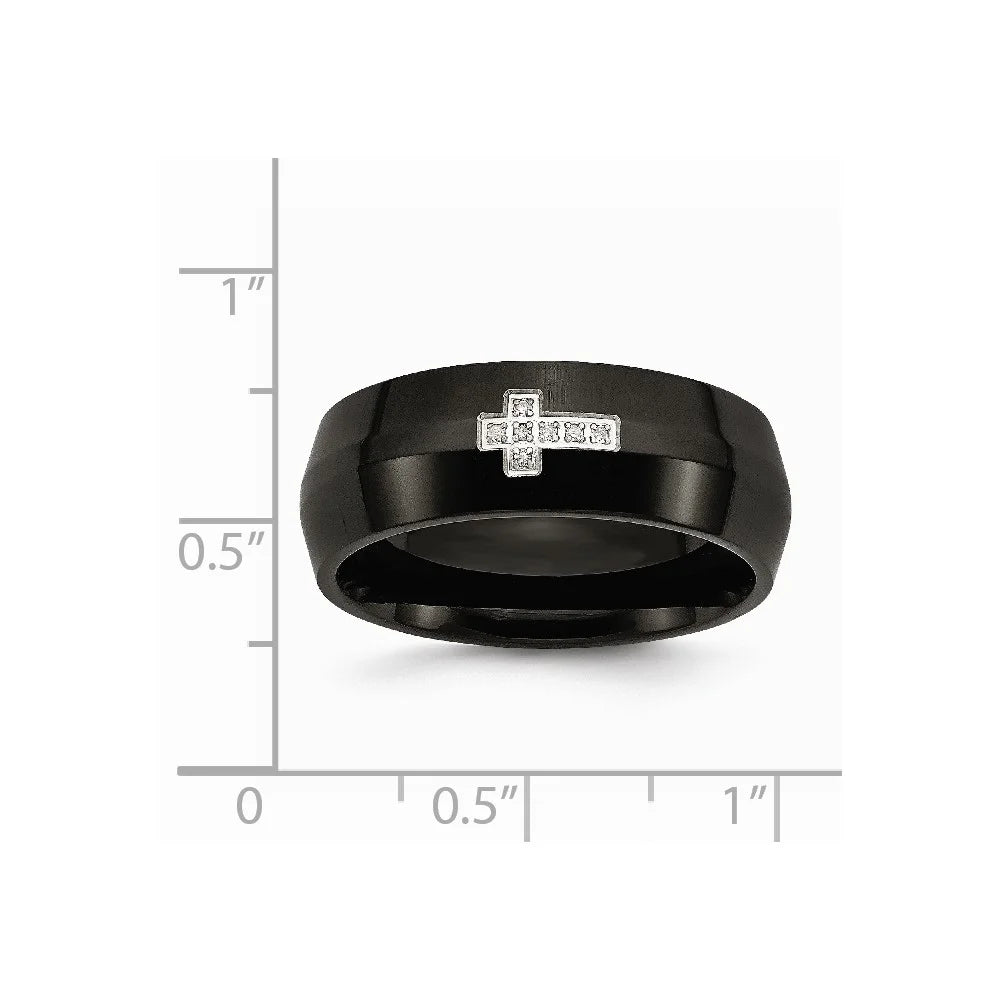 Black IP-Plated Diamond Cross Ring Size 7 L70381