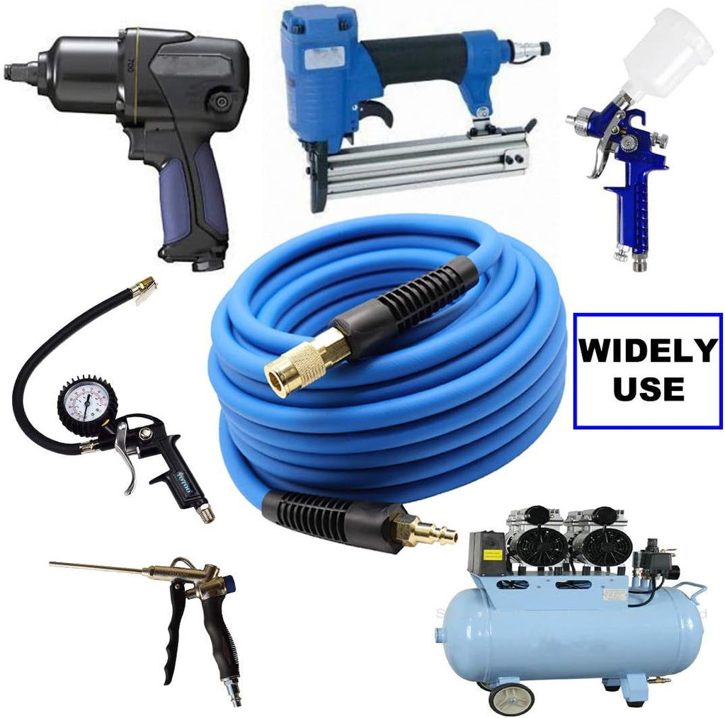 Hybrid Air Hose 3/8-Inch by 100-Feet 300 PSI Heavy Duty, Lightweight, Kink Resistant, Blue Pack of 2 Z641890