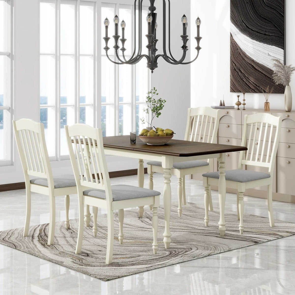Extendable Dining Table Set with Butterfly Leaf and Upholstered Chairs L74223