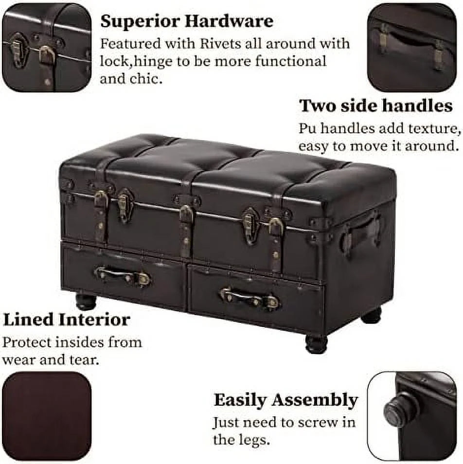 Vintage Faux Leather Ottoman Bed Bench Chest J519