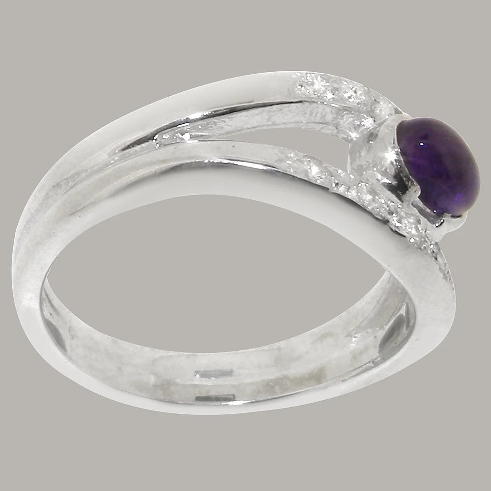 14k White Gold Natural Amethyst & Diamond Band Ring E9045