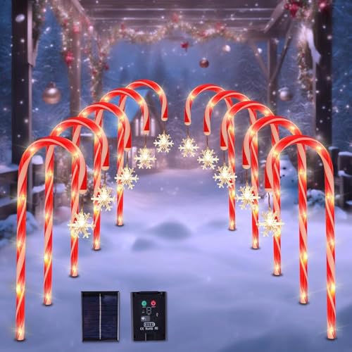 10 Pack Solar Christmas Candy Cane Lights D3064