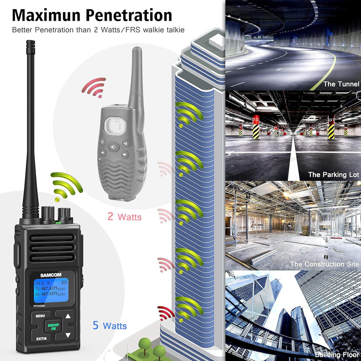 6 Packs UHF Two Way Radios Walkie Talkies with Earpieces T50999