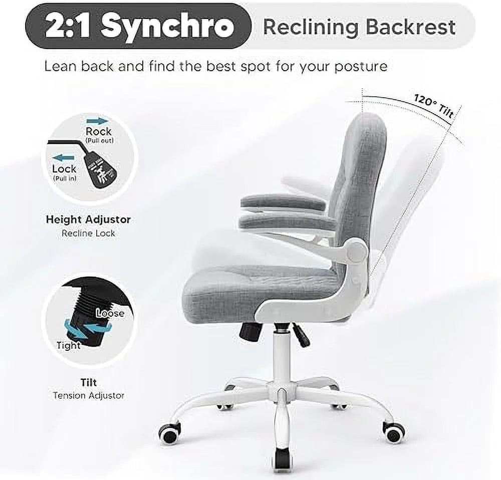 Grey Linen Office Chair with Wheels F899