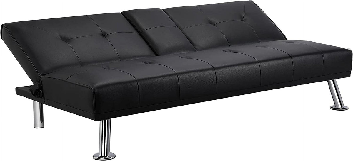 Black Faux Leather Futon Set Convertible Sleeper Loveseat Daybed I285963