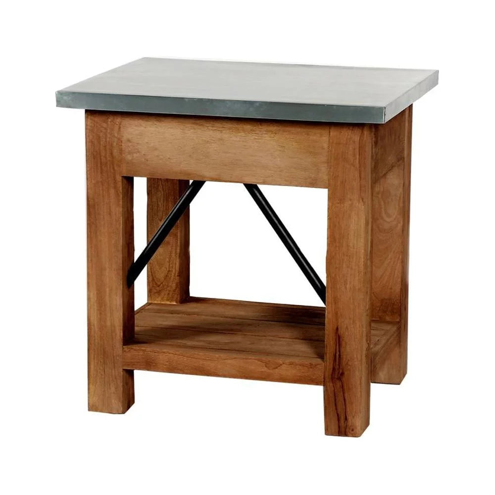22" Wood and Zinc Metal End Table with Drawer I4385
